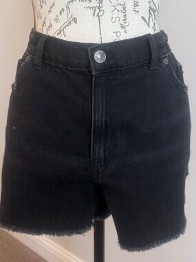 Aerie Black High-Rise, Elastic Denim Shorts